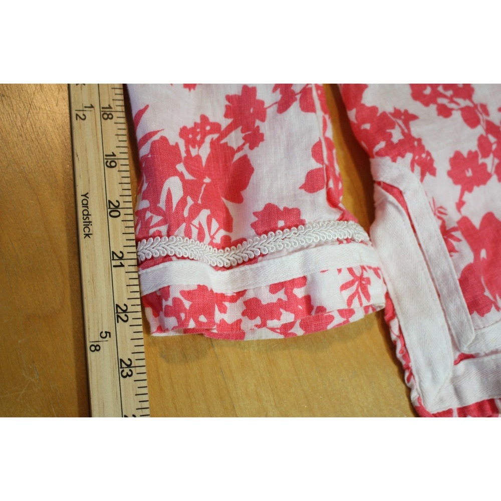 Malvin I Love Linen Blouse Womens Size Small Pink White Mandarin Trim Detail Top - Picture 15 of 15